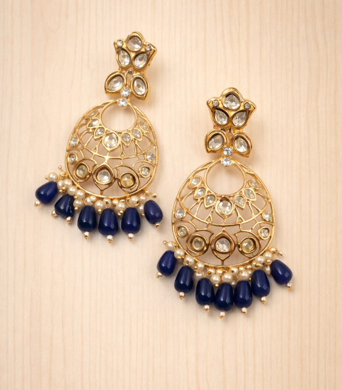 Chandelier Earrings with Blue Bead Drops