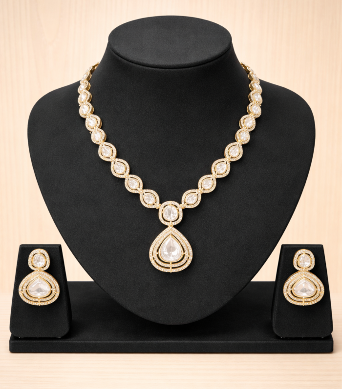 Teardrop Stone Necklace Set with Matching Earrings