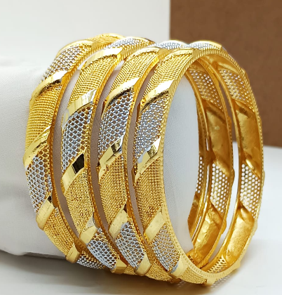 Dual-Tone Designer Bangle Set with Textured & Mesh Detailing