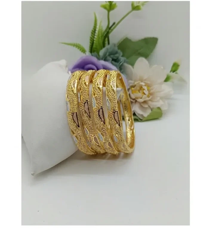 Leaf Motif Artificial Gold-Tone Bangle Set - Zaariyah Premium Collection
