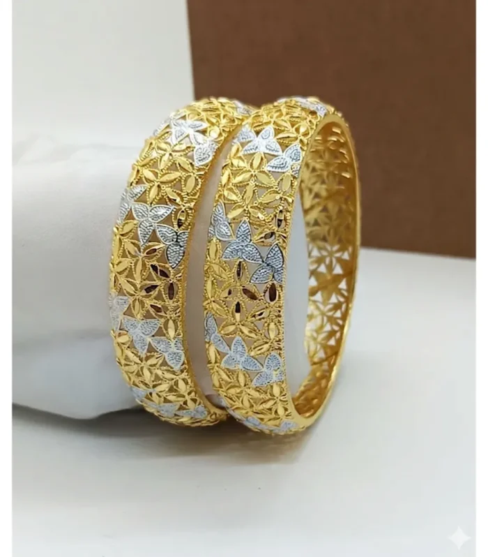 Dual Tone Floral Cutwork Artificial Bangle Set - Zaariyah Premium Collection