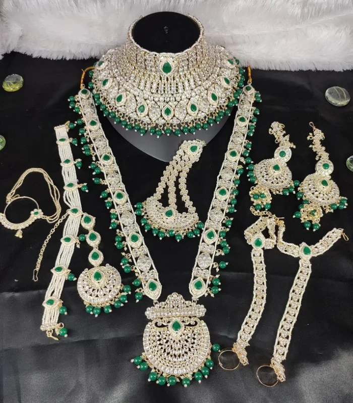 Emerald Green Artificial Bridal Necklace Set - Zaariyah Premium Collection
