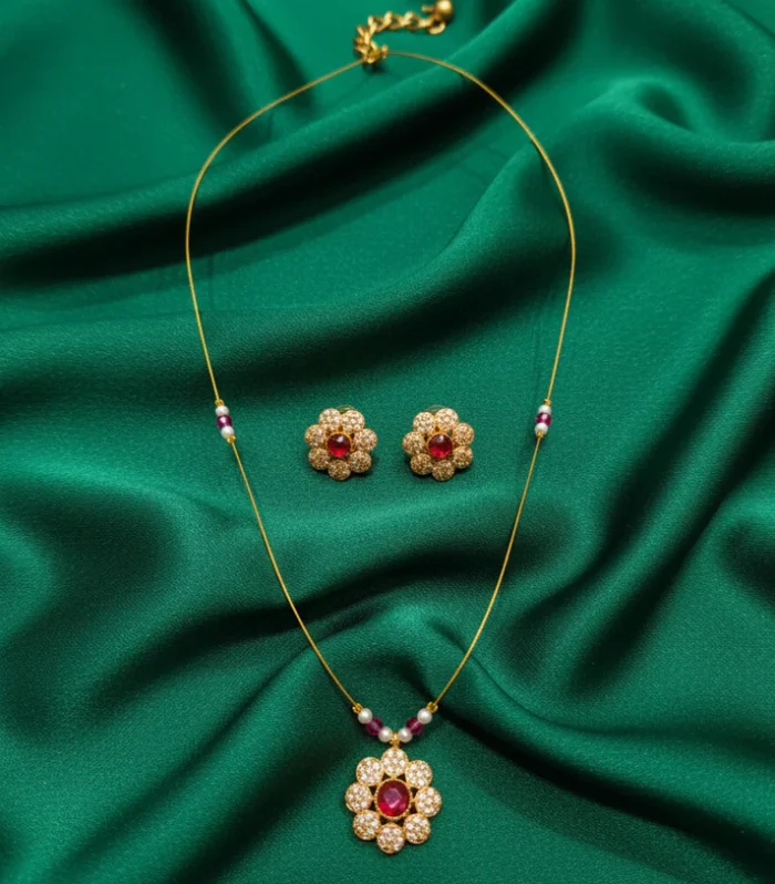 Floral Artificial Pendant and Earring Set - Zaariyah Premium Collection