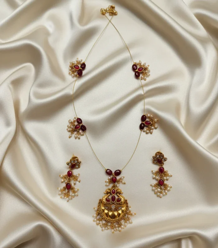 Traditional Artificial Pendant and Earring Set - Zaariyah Premium Collection