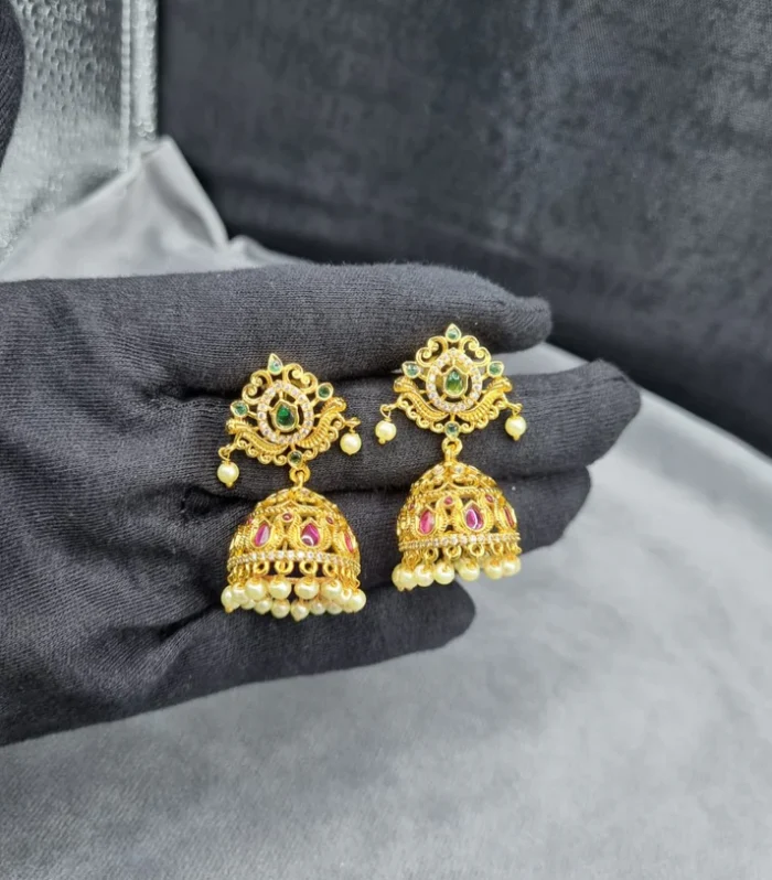 Royal Temple Style Jhumka Earrings - Zaariyah Premium Collection