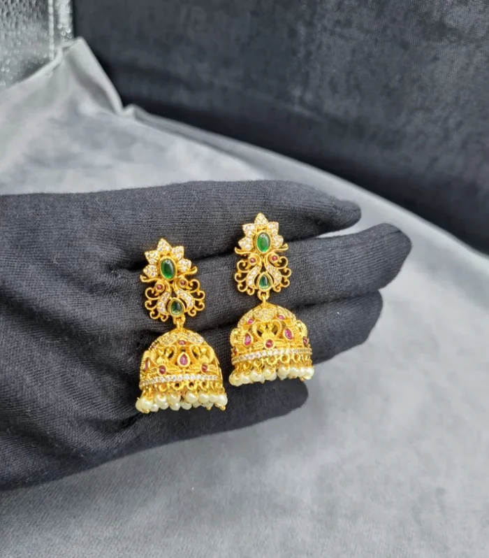 Emerald Accent Jhumka Earrings - Zaariyah Premium Collection