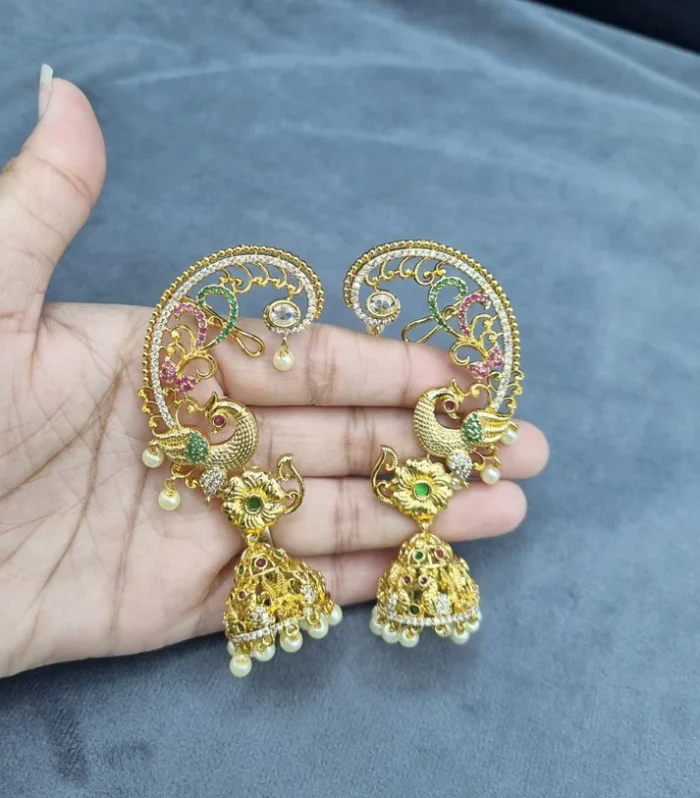 Peacock Motif Chandbali Earrings - Zaariyah Premium Collection