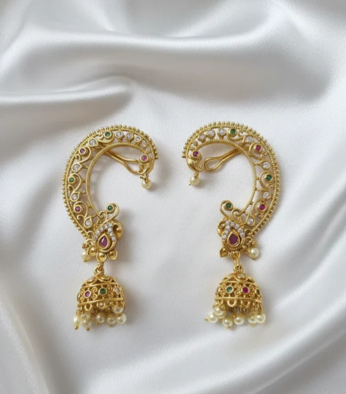 Open Crescent Jhumka Earrings - Zaariyah Premium Collection