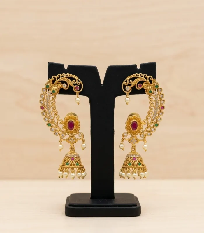 Royal Peacock Chandbali Earrings - Zaariyah Premium Collection