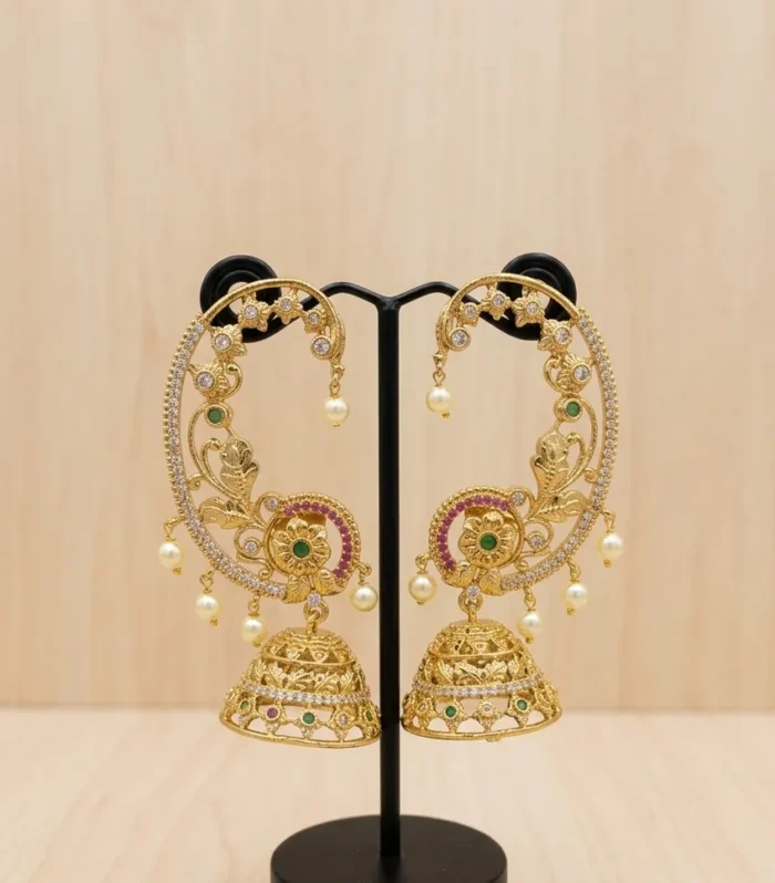 Emerald Accent Chandbali Earrings - Zaariyah Premium Collection