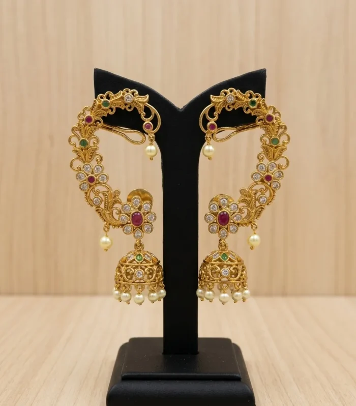 Classic Gold-Tone Jhumka Earrings - Zaariyah Premium Collection