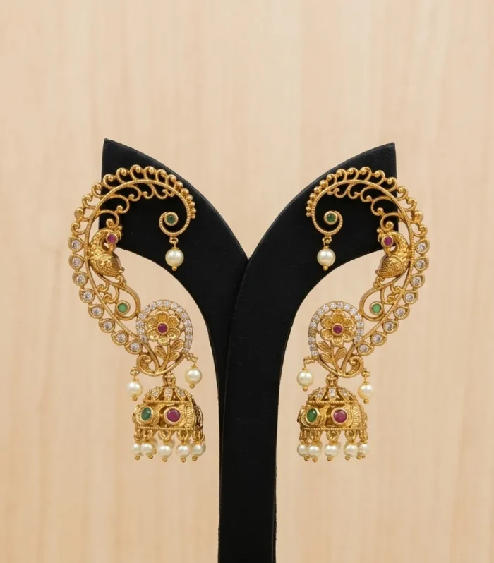 Royal Floral Drop Earrings - Zaariyah Premium Collection