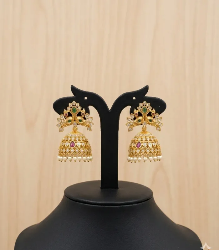 Floral Stone Jhumka Earrings - Zaariyah Premium Collection