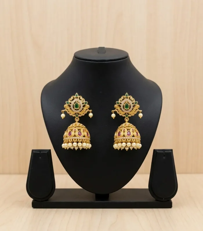 Ruby Accent Jhumka Earrings - Zaariyah Premium Collection