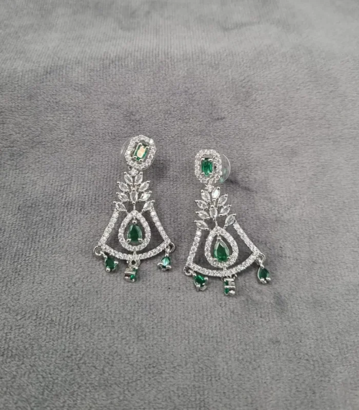 Emerald Accent Drop Earrings - Zaariyah Premium Collection