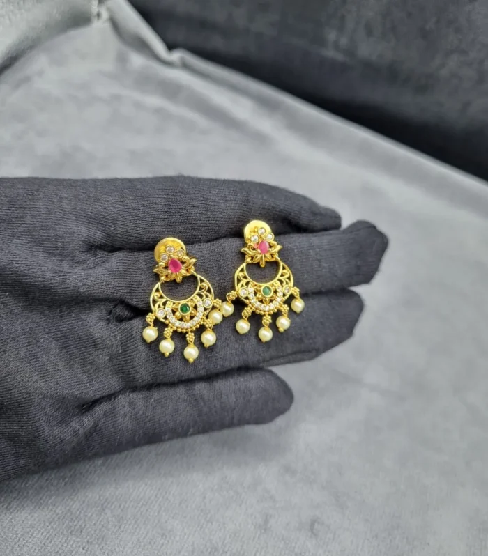 Floral Pearl Drop Chandbali Earrings - Zaariyah Premium Collection