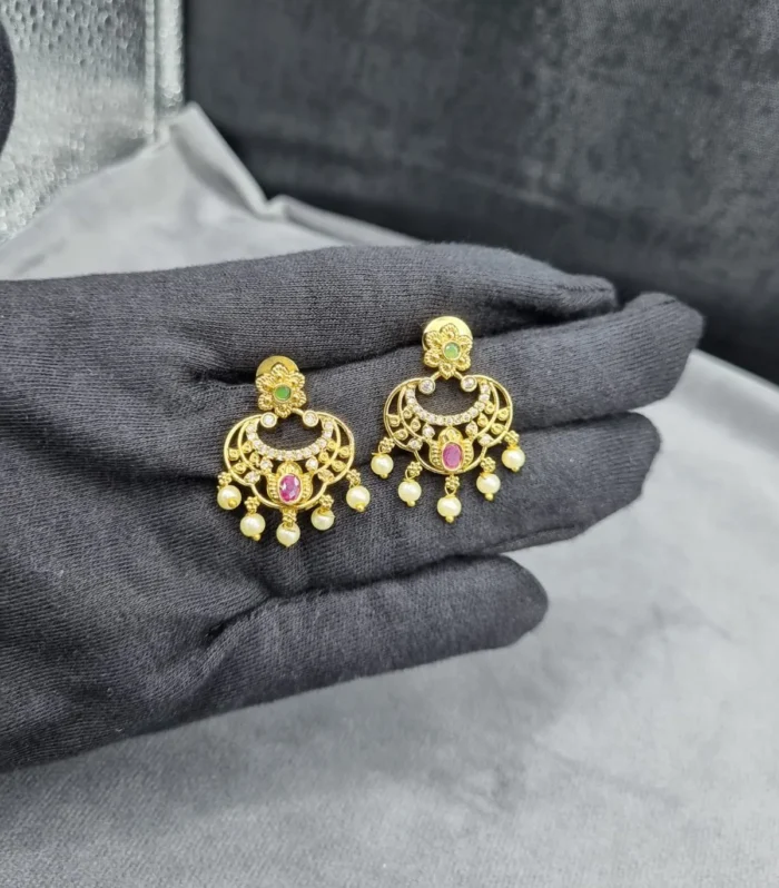 Vintage Pearl Chandbali Earrings - Zaariyah Premium Collection