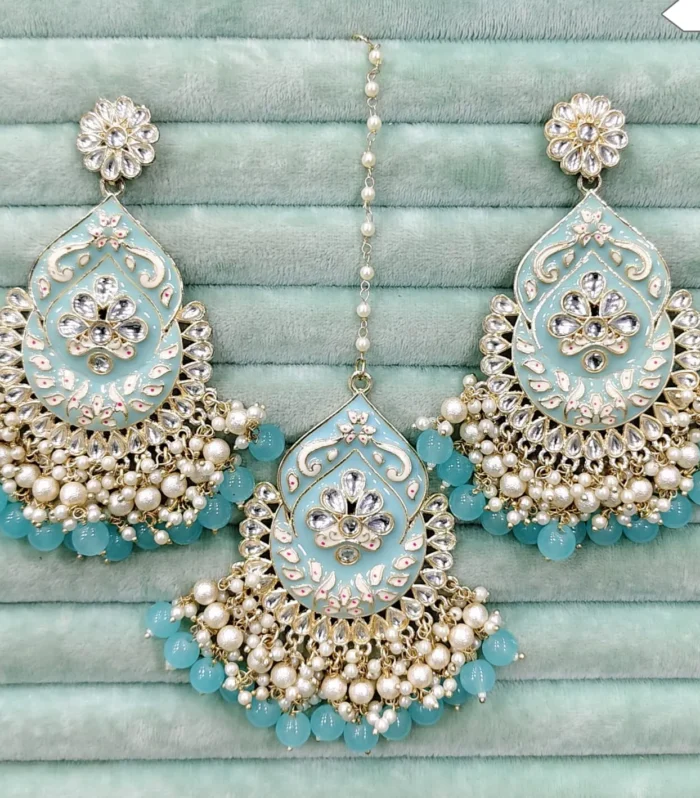 Blush Pink Pearl Chandbali Set - Zaariyah Premium Collection