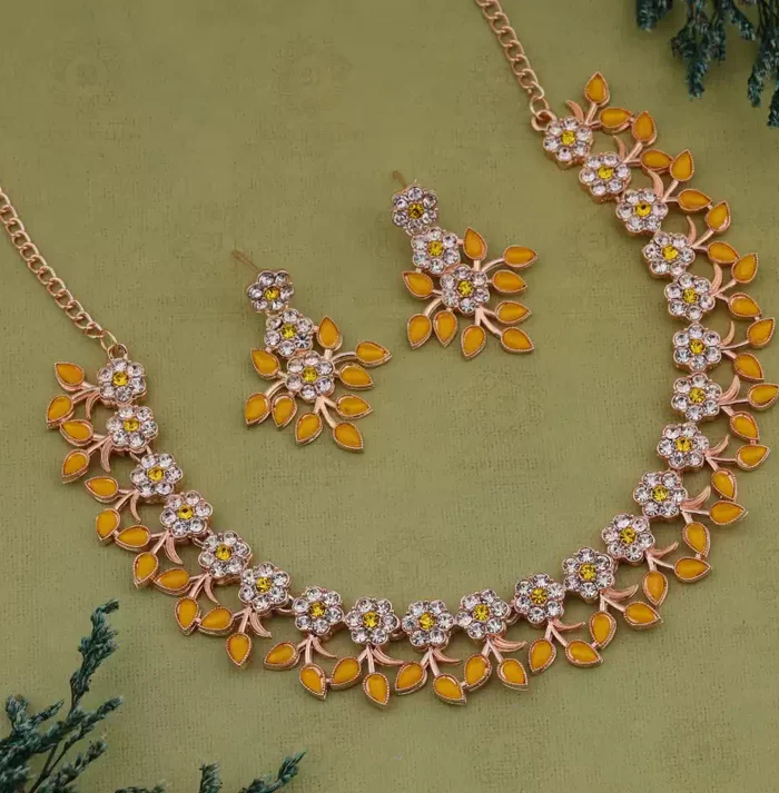 Floral Crystal Necklace Set - Zaariyah Premium Collection