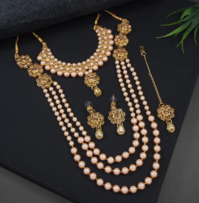 Royal Layered Pearl Necklace Set - Zaariyah Premium Collection