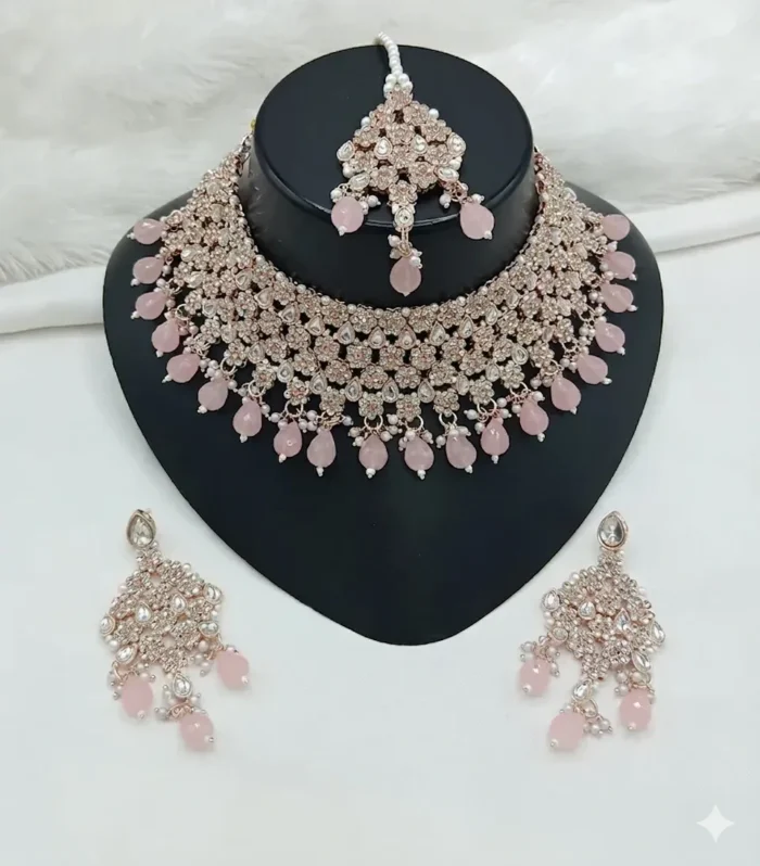 Rose Pink Bridal Choker Set - Zaariyah Premium Collection