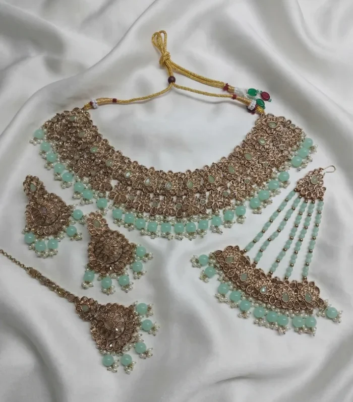 Mint Green Bridal Choker Set - Zaariyah Premium Collection