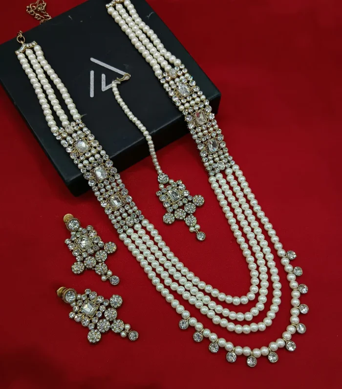 Layered Pearl Long Necklace Set - Zaariyah Premium Collection