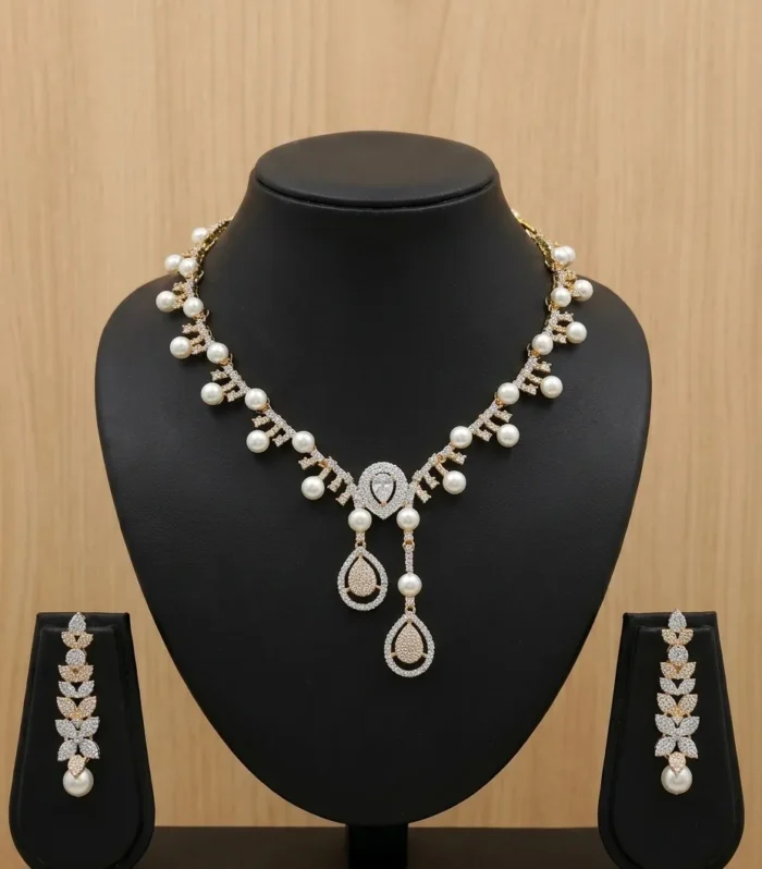 Pearl Crystal Pendant Necklace Set - Zaariyah Premium Collection