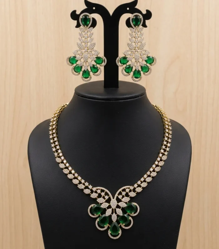 Emerald Green Crystal Necklace Set - Zaariyah Premium Collection
