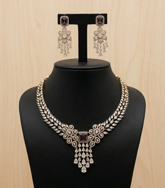 Classic Crystal Drop Necklace Set - Zaariyah Premium Collection