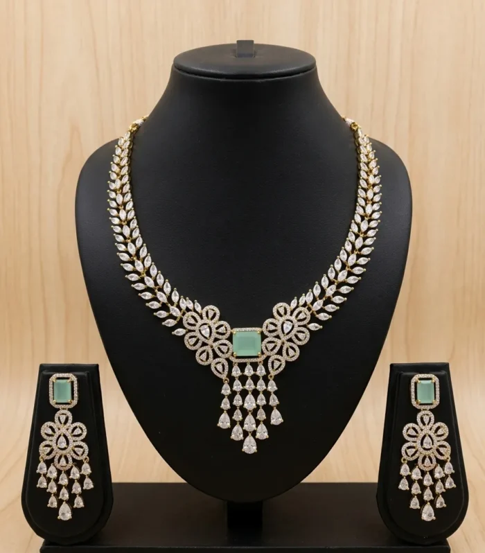 Emerald Green Crystal Statement Necklace Set - Zaariyah Premium Collection