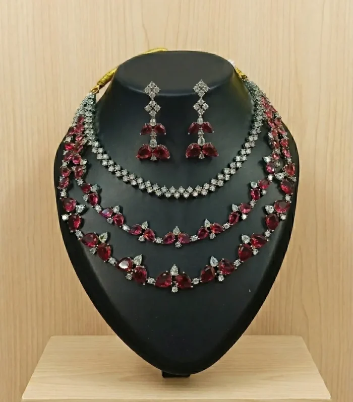 Ruby Red Crystal Necklace Set - Zaariyah Premium Collection