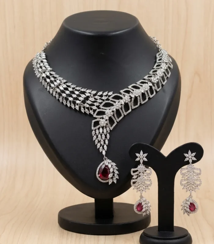 Black Crystal Statement Necklace Set - Zaariyah Premium Collection