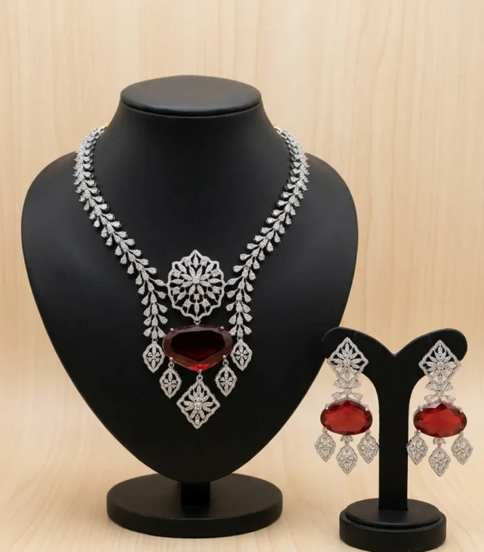 Black Teardrop Crystal Necklace Set - Zaariyah Premium Collection