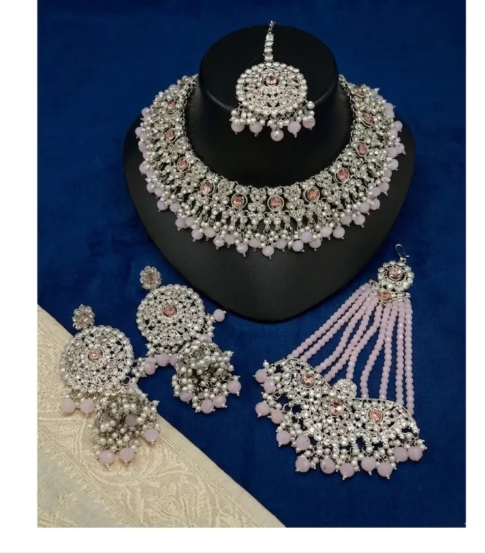 Silver Crystal Bridal Necklace Set - Zaariyah Premium Collection