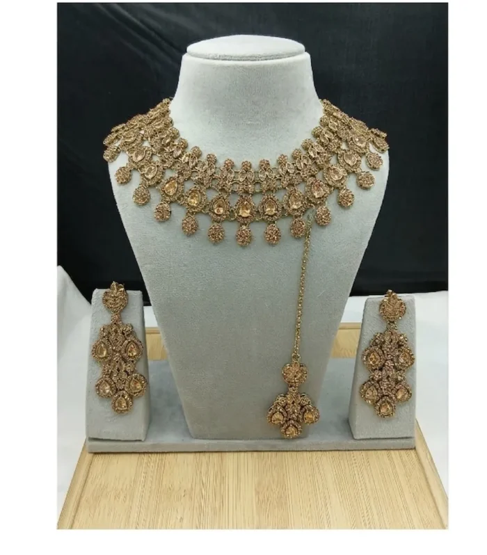 Ruby Pink Pearl Long Necklace Set - Zaariyah Premium Collection