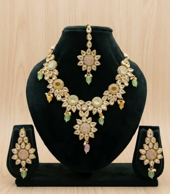 Blush Pink Floral Necklace Set - Zaariyah Premium Collection