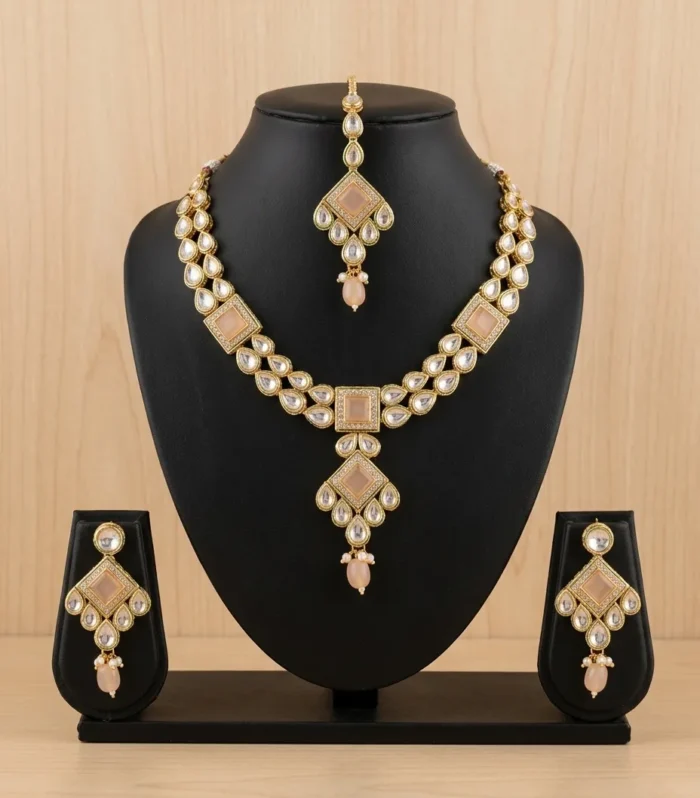 Champagne Crystal Pendant Necklace Set - Zaariyah Premium Collection