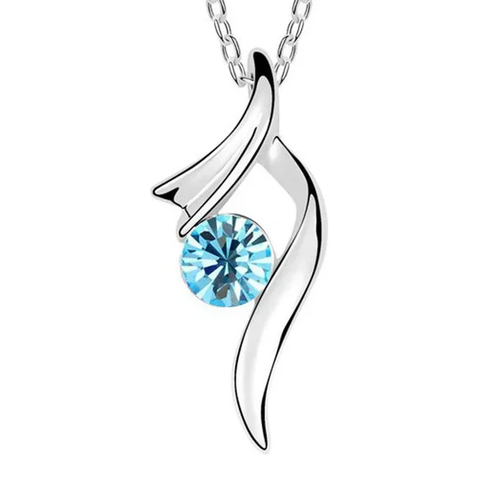 Ocean Blue Crystal Wave Pendant Necklace - Zaariyah Premium Collection