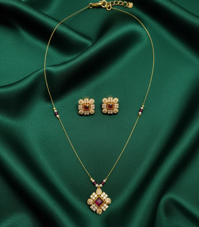 Floral Charm Artificial Pendant and Earring Set - Zaariyah Premium Collection