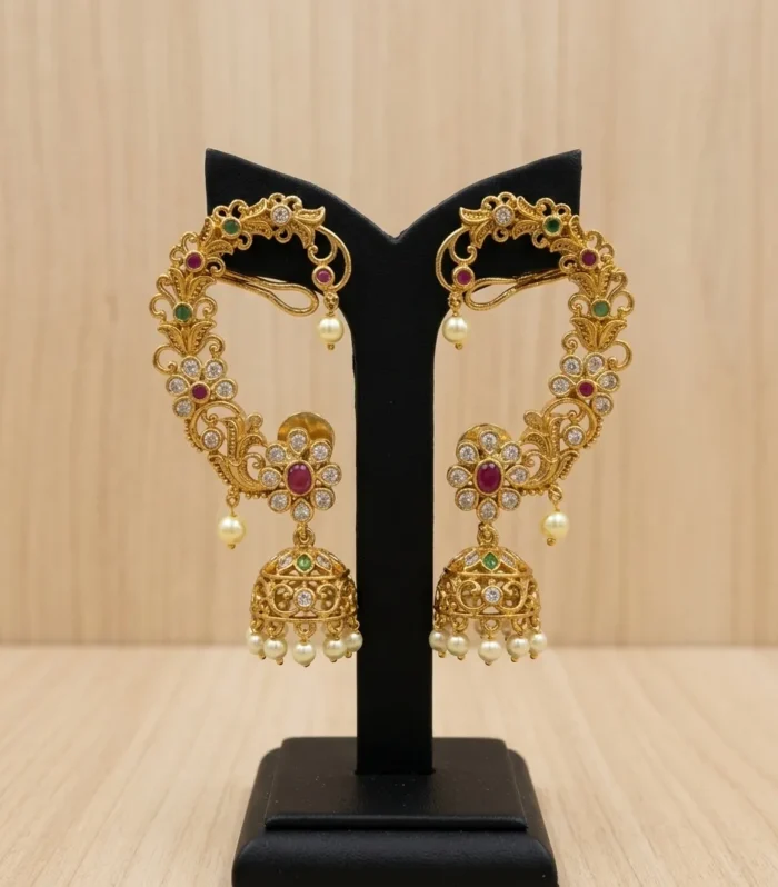 Classic Gold-Tone Jhumka Earrings - Zaariyah Premium Collection
