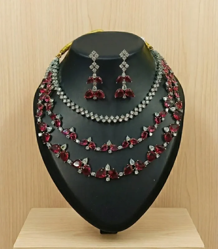 Ruby Red Crystal Necklace Set - Zaariyah Premium Collection